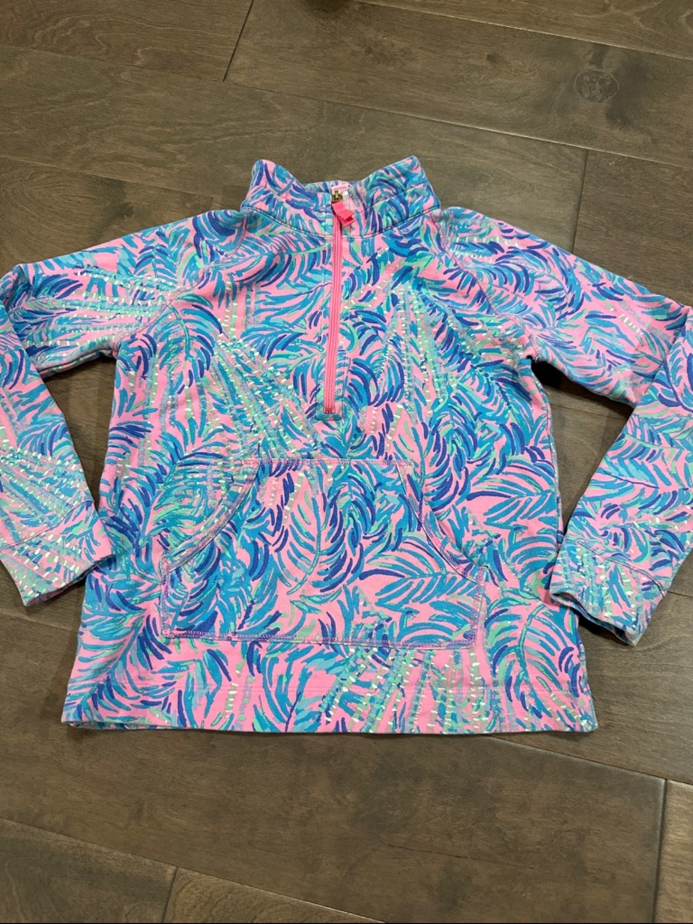 Lilly Pulitzer Girls Pink, Blue & Teal Tropical half zip